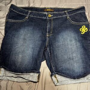 Vintage South Pole Denim Shorts Dark Wash Women’s Size 24 Gold Embroidery Y2K‎